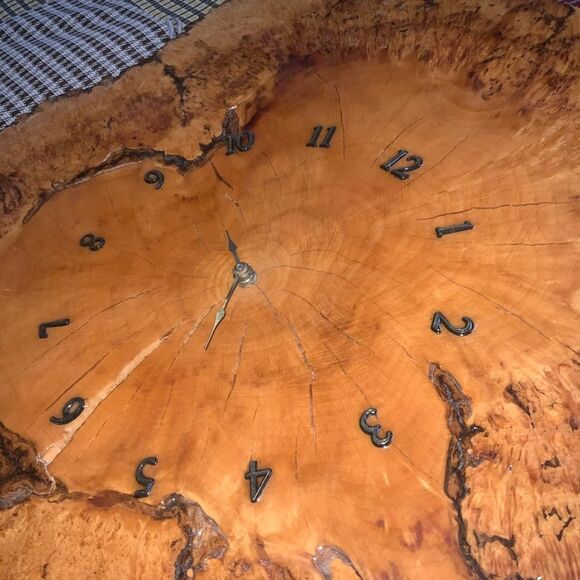vintage 80s 90s wood slab clock live edge mcm tree trunk handmade - Picture 4 of 5
